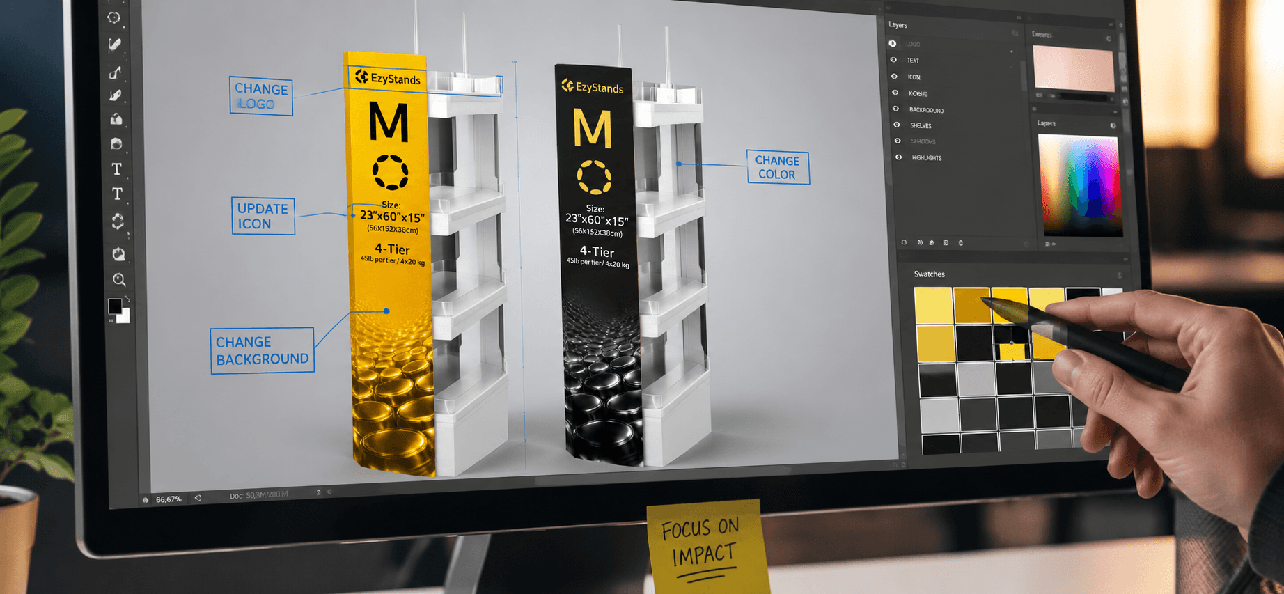 Designer customising EzyStands graphics
